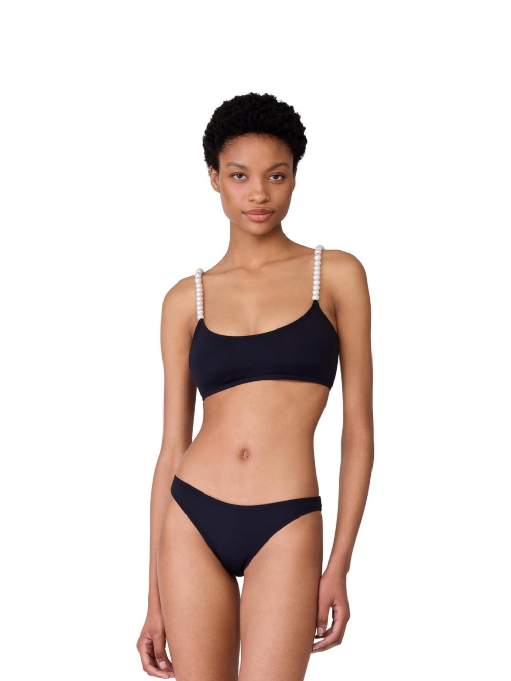 kate spade new york Women’s String of Pearls Crop Swim Bikini Top Black Medium